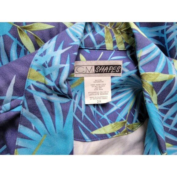 CM Shapes Women Shirt 2X Plus Short Sleeve Pocket Blue Floral Button Up FLO219E - Picture 7 of 7